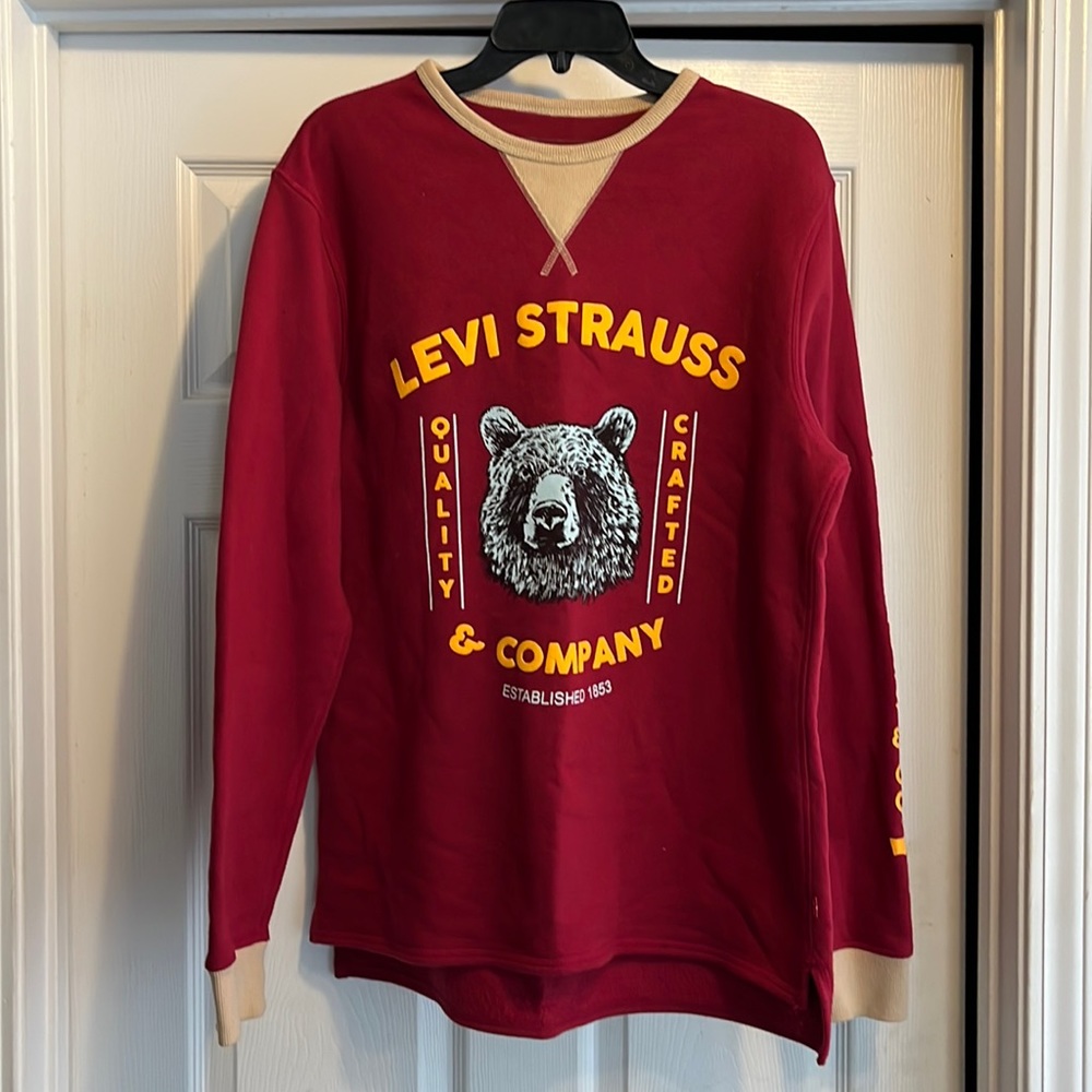 Levi's Strauss Bear Logo Sweatshirt Adult M Red Yellow Retro Print Lightweight